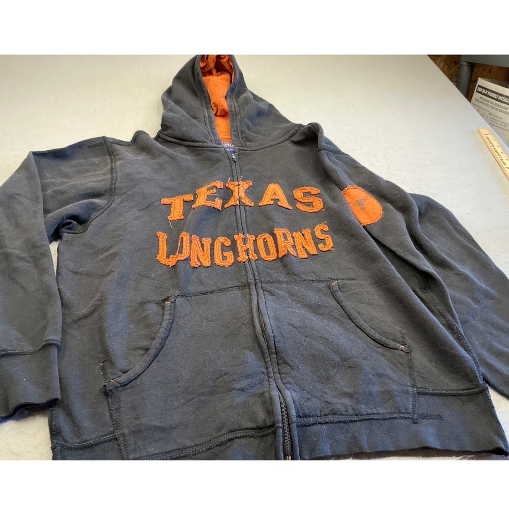 Champs Texas Longhorns Full Zip Hoodie Orange Applique Size Large NCAA Fan Gear